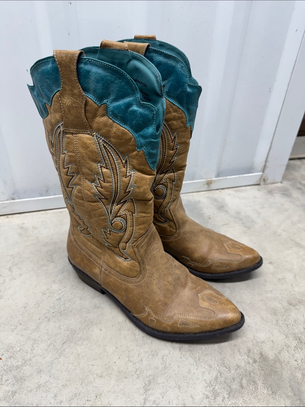 Coconuts by Matisse Tan and Teal Western Heeled Boots